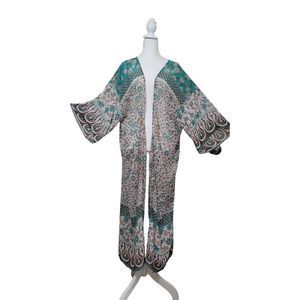 Boho Kimono Tops Women's One Size Green Pink Sheer Paradise Vibrant Colors